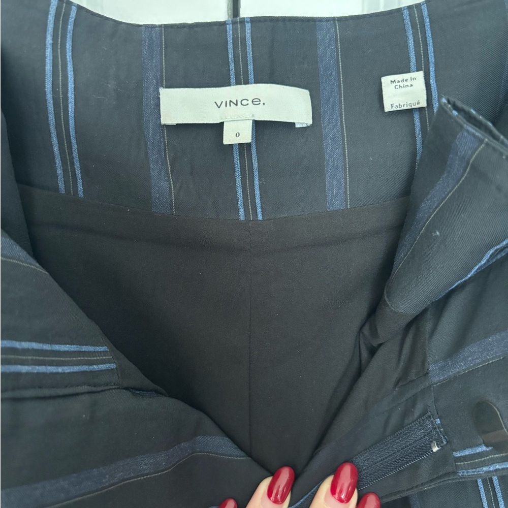 Vince Women’s Black and Blue Striped Trousers Size 0